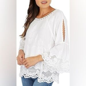 Democracy White Eyelet Lace Blouse Size S EUC